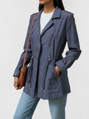 Eden Society Jacket Women Blue Utility Cargo Stretch Drawstring M/L